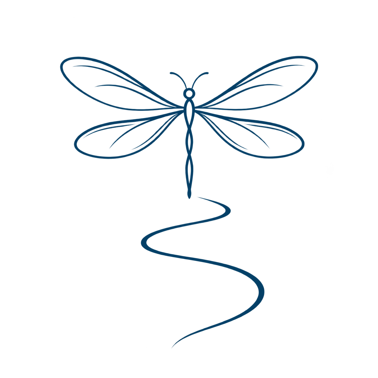 Libellula sopra un sentiero sinuoso.